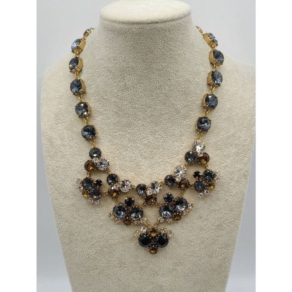 Ann Taylor Blue Smokey Clear Crystal Gold Tone Statement Necklace